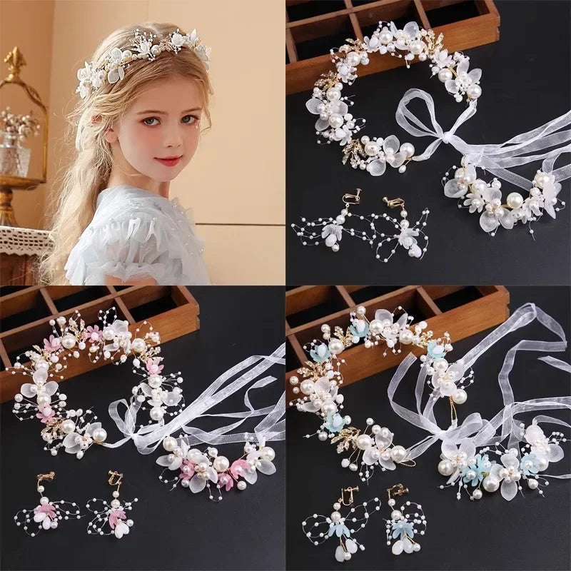 Elegant Girls Headband Imitated Pearl Hair Headdress Baby GirlsFlower Wreath Bride Garland Head Hoop Wedding Headbands Hair