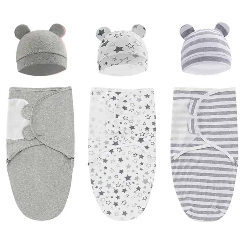 100% Organic Cotton Baby Swaddle Blanket Wrap Hat Set for Infant  Adjustable Newborn Swaddle Baby Swaddle for 0-3 Month