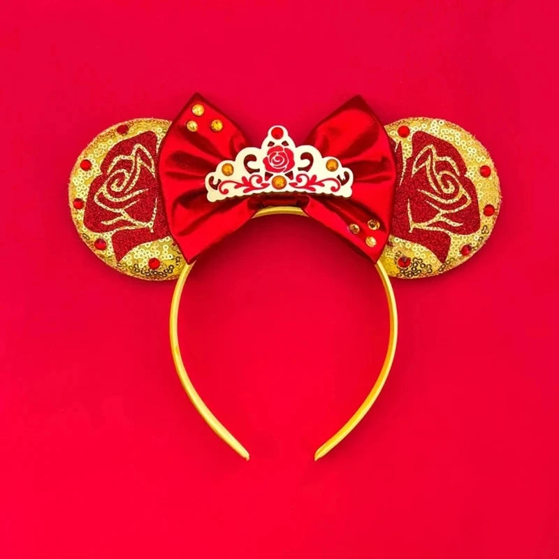 Beauty and Beast Baby Headbands Girls Belle Hair Accessories Enchanted Rose Ear Hairband Kid Crown Bow Headwear Baby Photography