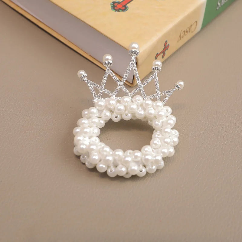 Fashion Pearl Crown Princess Elastic Hair Bands Cute Kids Hair Ties Girls Accessories Baby Headwear