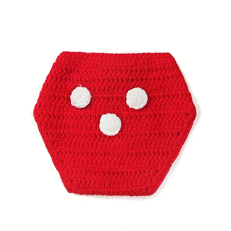 Newborn Party Costume，Easter Red Mouse Suit，Newborn Baby Photography Props Boy Girl，Crochet Knitted Hat Diaper Pants Outfits