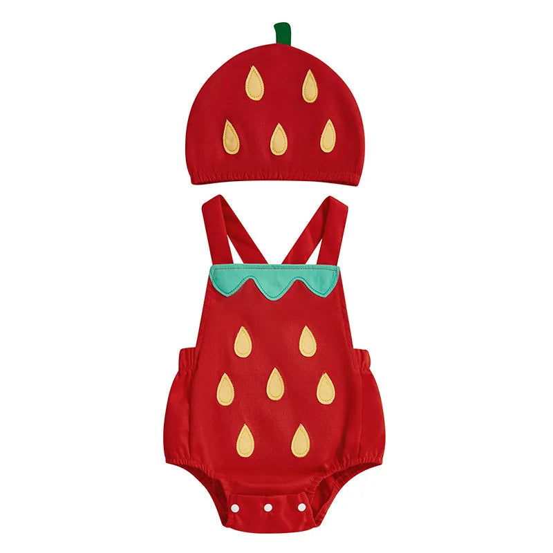 0-18months Baby boys girls Summer Bodysuit Fruit Overalls playsuit for  for infant girls boys with Hat 2-piece Romper Outfit