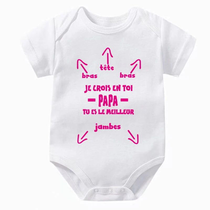 Papa Tu Es Le Meilleur Baby Bodysuit Cute Summer Baby Romper Body Baby Boys Girls Clothes Outfits Cotton Baby Wear Dad's Gift