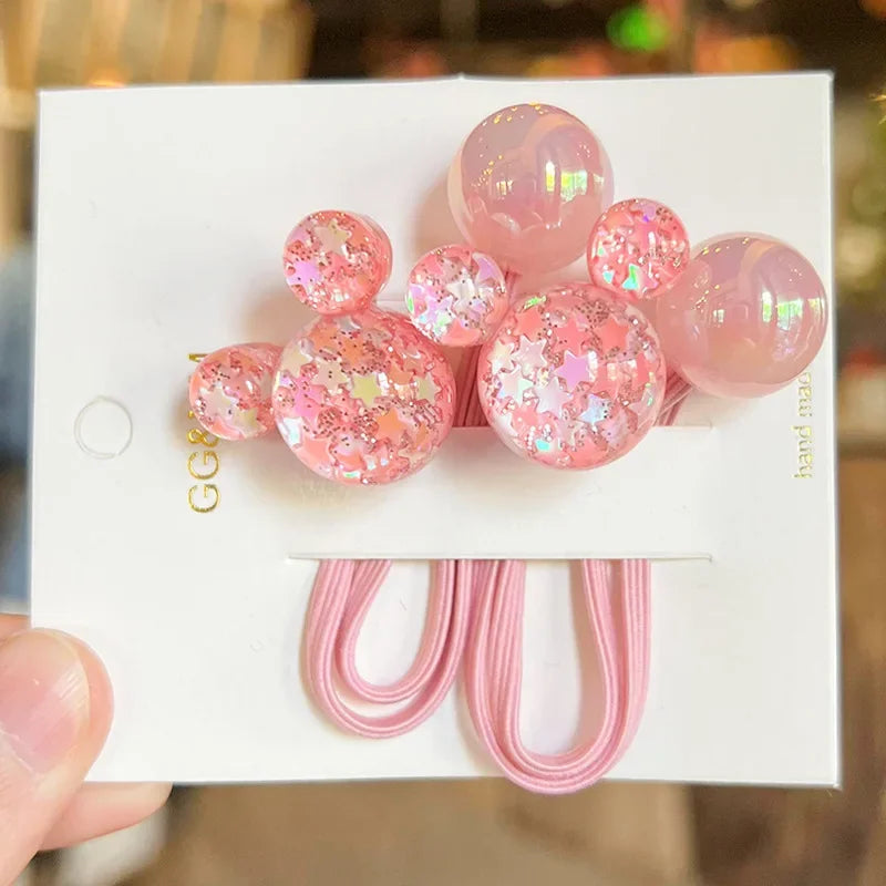 2PCS Cartoon Head Girls Lovely Elastic Hair Bands Princess Hair Accessories Children Hair Ties Baby Headwear