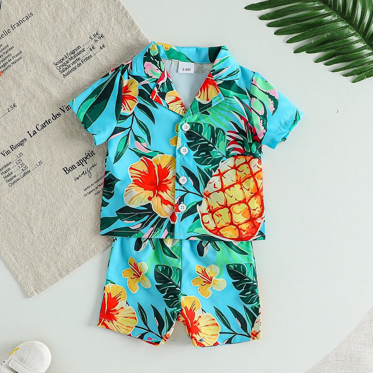 Summer Kids Beach Shirt Set Boys Baby Loose Printed Shirts Fashion Vacation Style Short Sleeve+short Pants Outfits For 1-3Y Sets