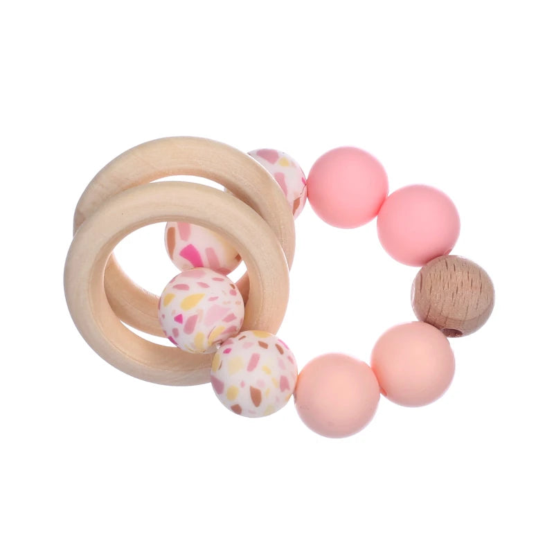 Baby Silicone Teether Ring Pendant Food Grade Silicone Round Beads Bracelet Rattle Toys For Baby Teething Safe Care Chew Toys