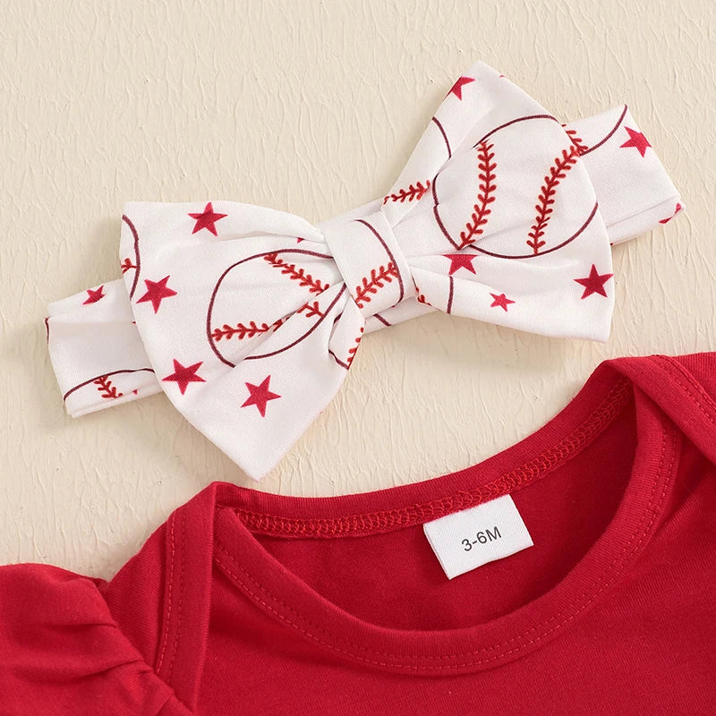 BeQeuewll New Sweet Baby Girl Summer Clothes 4PCS Newborn Outfit Star Baseball Short Sleeve Romper Skirt Socks Headband Kid Suit