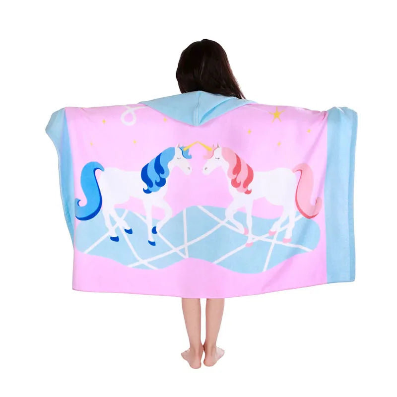 Cotton Kids Hooded Bath Towel Beach Vacations Swimming Children Cartoon Cloak Bathrobe Hooded Bath Towels for Boys Girls