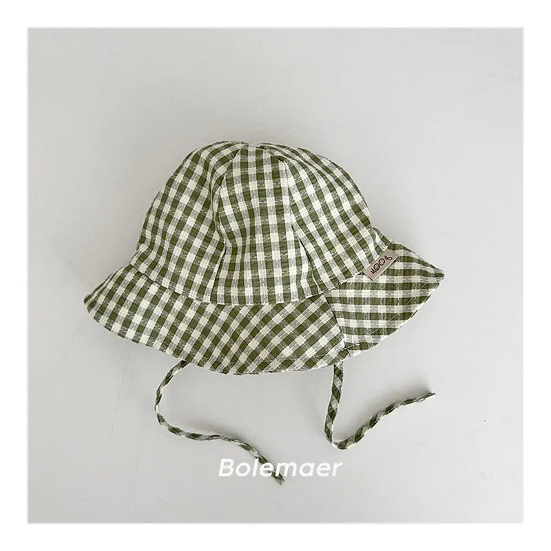 Wide Brim Summer Sun Hat For Baby Plaid Print Fisherman's Hat Children Cotton Bucket Cap For Boys Baby Girls Sunhat Kids Bonnet