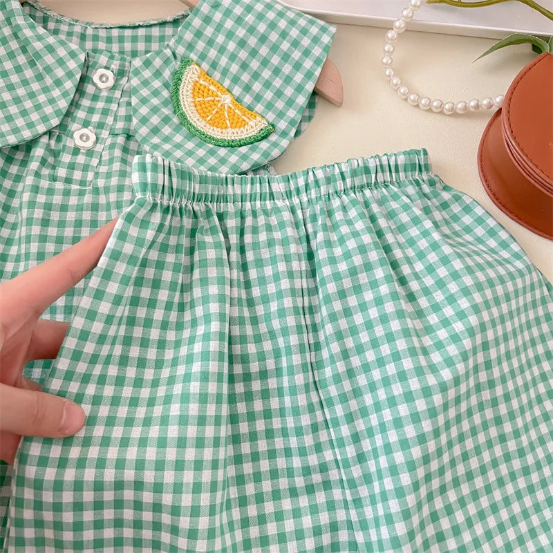 2025 Summer Children's Clothes Kids Girls Clothes Fruit Plaid T-Shirt+Shorts Pants Casual Loose Baby Outfit Sets Toddler Pajamas