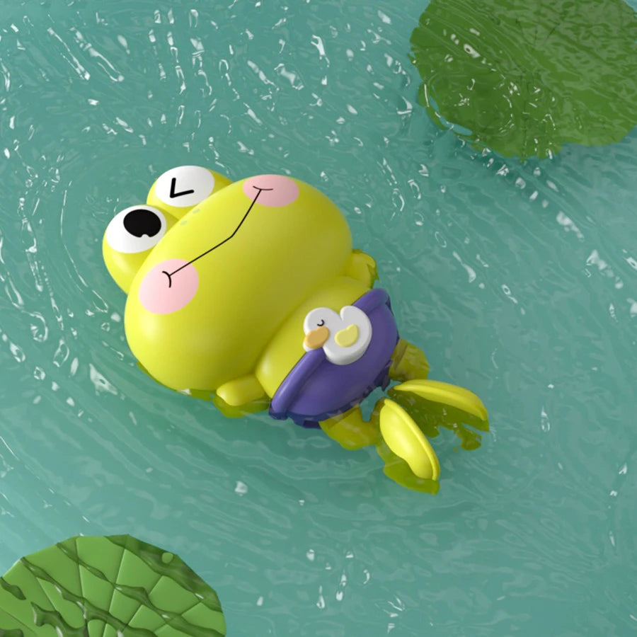 Wind-Up Swimming Frog Bath Toys for Toddlers, No Battery Mold-Free ABS Montessori Water Toy for Kids