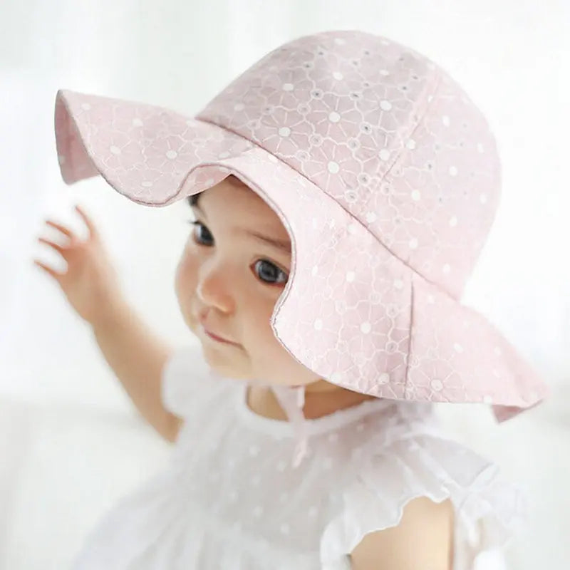 Summer Baby Sun Hat Floral Ruffle Toddler Girls Bucket Hat Solid Color Wide Brim Kids Travel Beach Fisherman Cap