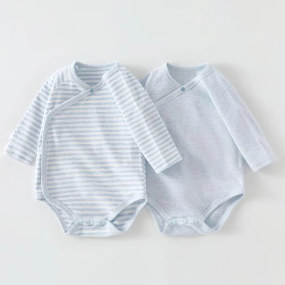 2 Pieces Baby Girl Bodysuit Long Sleeve Cotton Striped Solid Color Spring Autumn Winter Baby Boy Romper Unisex Newborn Clothes