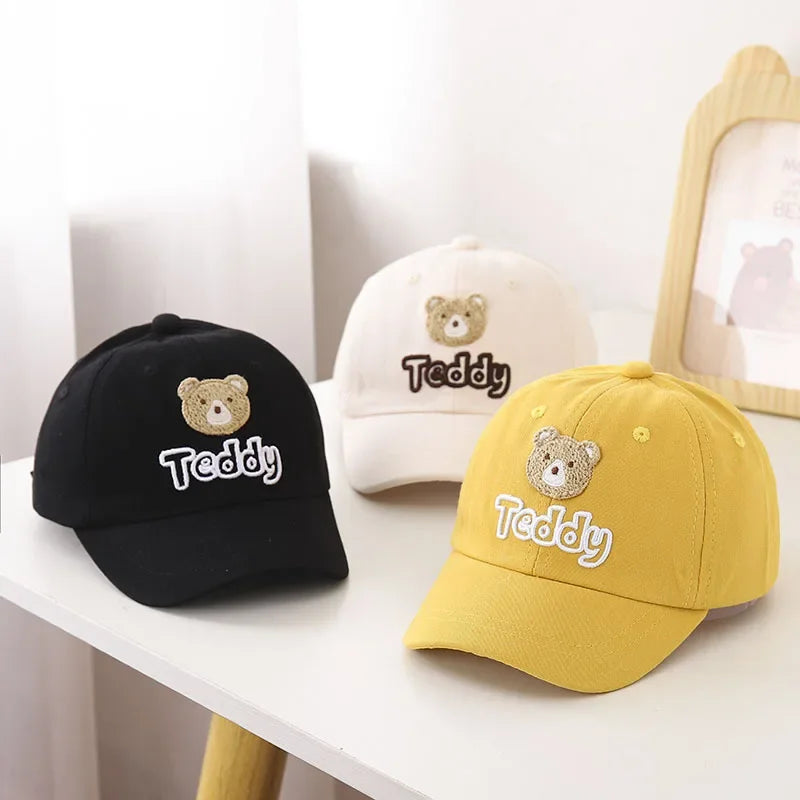 Kids Baseball Hat Mesh Breathable Cute Bear Embroidered Snapback Caps 1-6 Years Boys Girls Sunscreen Adjustable Peaked Cap