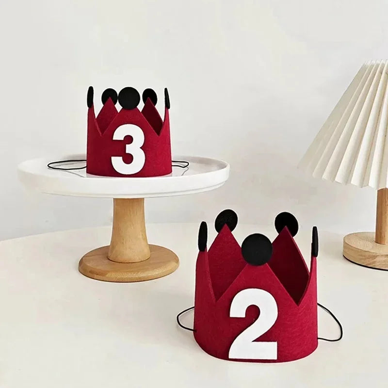 Happy Birthday Hat Baby First Birthday Party Felt Hat 1st 2th 3th Years Kids Baby Shower Hat Birthday Headband Decoration Red