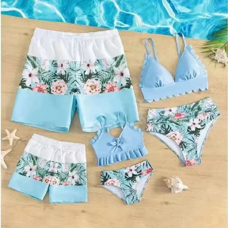 Family Matching Swimwear Sets Mother Daughter Father Son Swimwear Trunks Mom Girls Bikini Swimsuit Dad Boys Beach Family Clothes