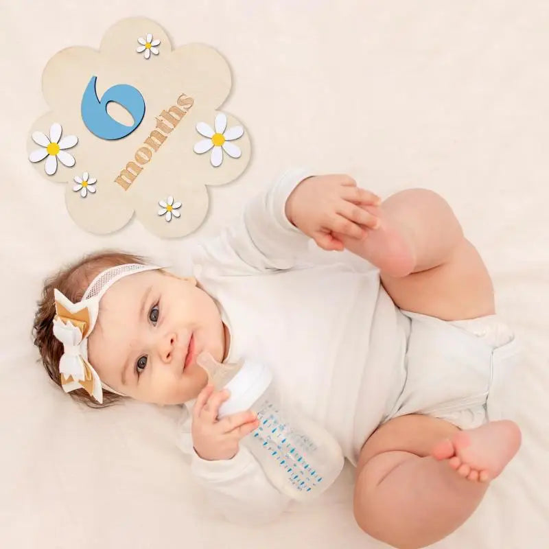 Z. Wooden Baby Monthly Milestone Cards Flowers Double Sides Number Month Girls Boys Newborn Photography Props Accessories