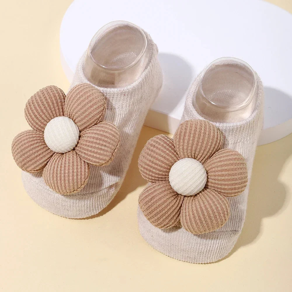 Pretty Newborn Baby Girls Socks Cute Flowers Toddler Princess Anti-skid Leather Soles Infant Soft Elastic Floral Sock Gifts