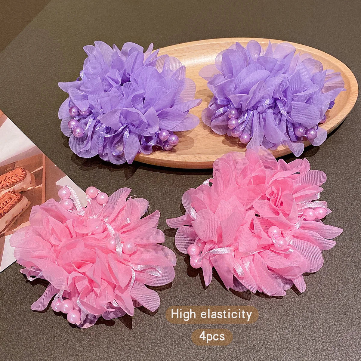 4 little girls, cute pink and purple headbands, children's hair accessories with floral headbands