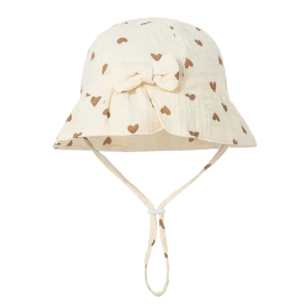 Adjustable Cotton Toddle Bucket Hat Bowknot Love Heart Baby Sunhat Wide Brim Sunscreen Infant Fisherman Hat Girls