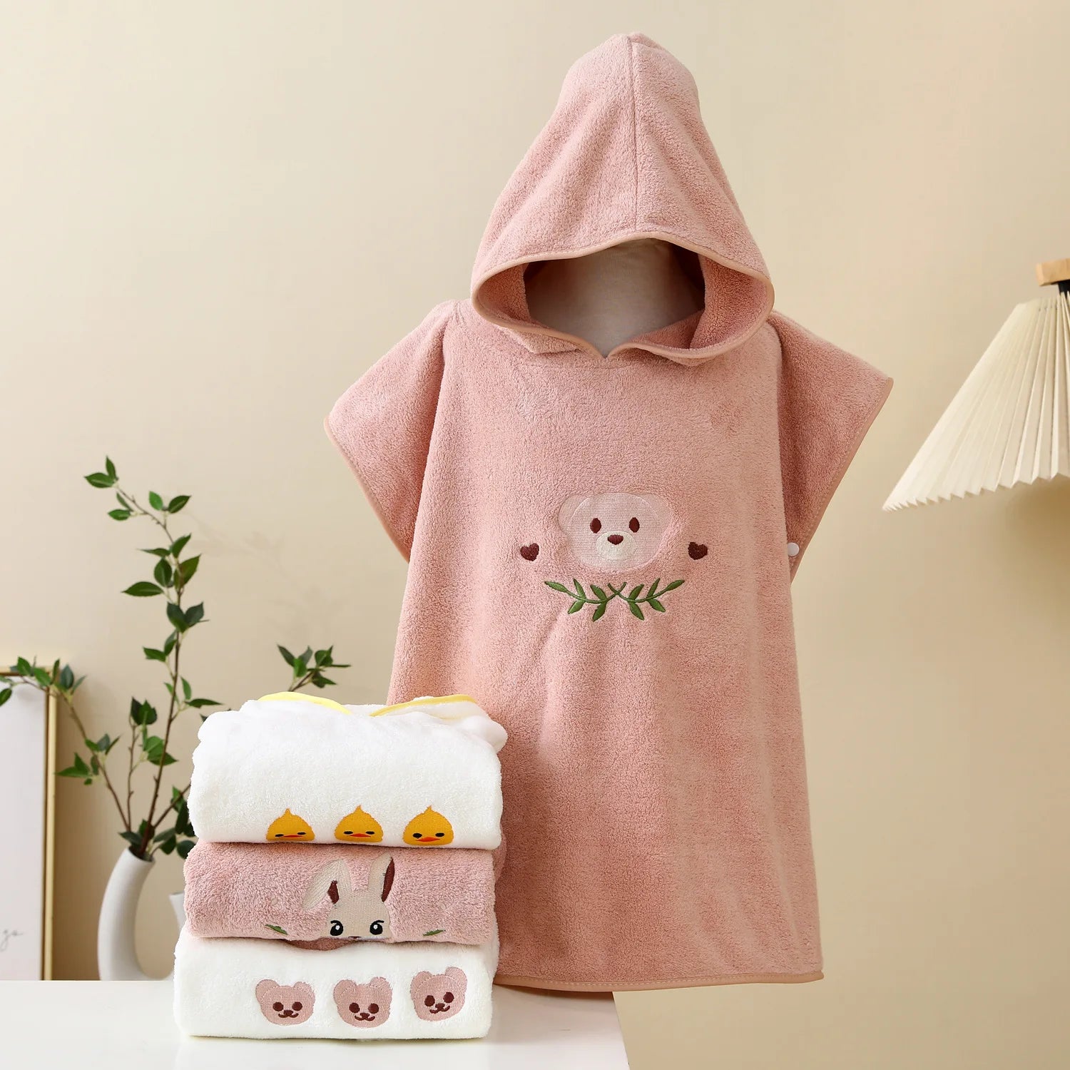 Baby Bath Towel Hooded Soft Coral Velvet Child Bathrobe Cute Cartoon Animal Warm Toddler Sleeping Swaddle Wrap Towel Blanket