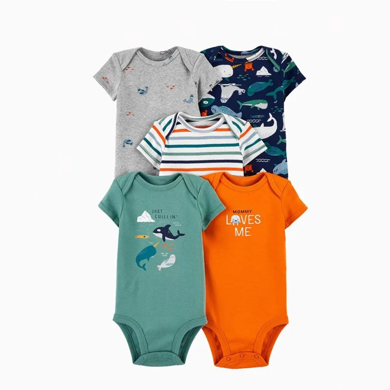 Newborn Baby Girl Boy Clothes Summer Short-Sleeve 100% Cotton Baby Romper Toddler Kids Bodysuit Children's Clothing 5 PCS/SET