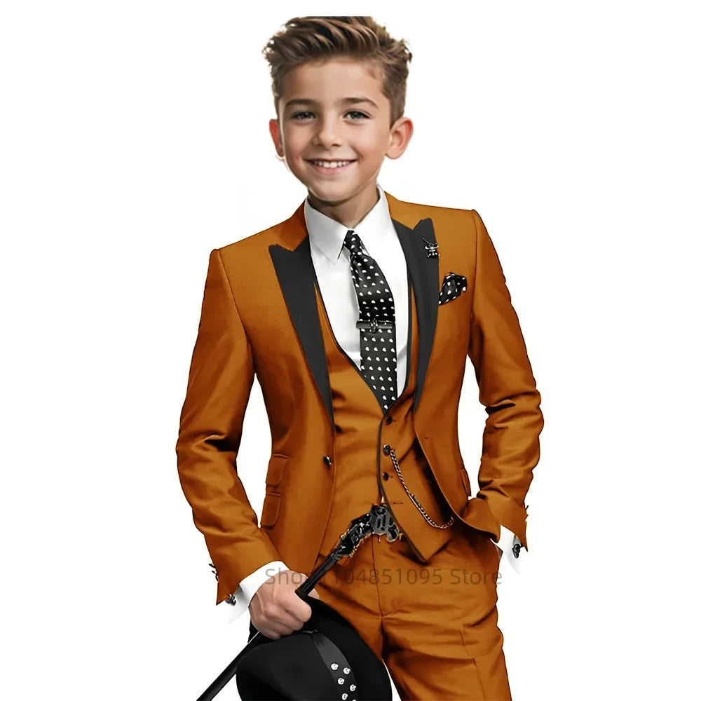 Gentleman Tuxedo Outfit for Boys 2-18 Years High Quality Boys' 3-Piece Suit 3Pcs Wedding Birthday Party Blazer Vest Pants Sets