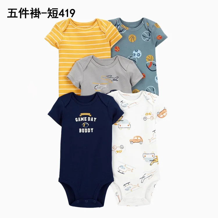 Newborn Baby Girl Boy Clothes Summer Short-Sleeve 100% Cotton Baby Romper Toddler Kids Bodysuit Children's Clothing 5 PCS/SET