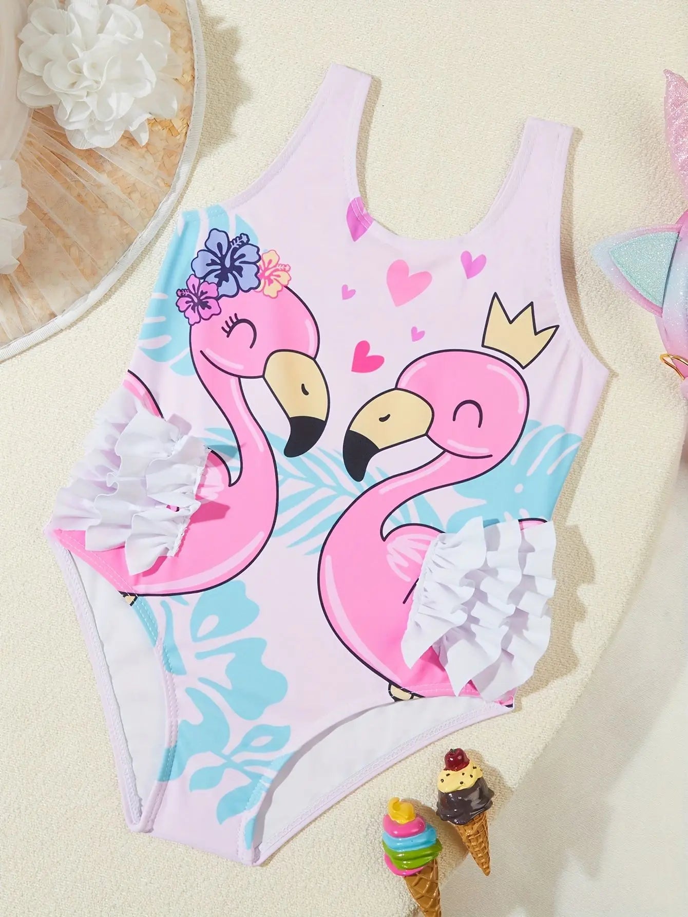 2026 Summer Children Swimsuit 2-8Years Girls Swimsuit Infant Baby Cute Cartoon Sleeveless Bikini Briefs One-piece Swimsuit