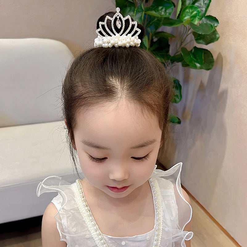 Fashion Pearl Crown Princess Elastic Hair Bands Cute Kids Hair Ties Girls Accessories Baby Headwear