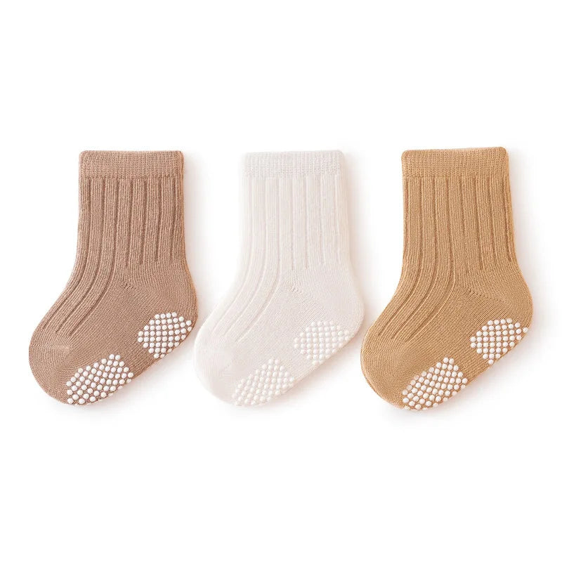 3 Pairs/lot Four Seasons Toddler Baby Anti-slip Socks for Newborns Cute Solid Color Cotton Non Slip Boys Girls Floor Socks 0-8Y