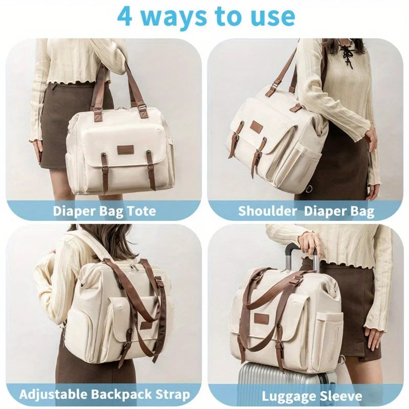 Large Capacity Multifunctional Nylon Mommy Backpack, Vintage Diaper Baby Stroller Changing Pad Fashionable and Large Capacity