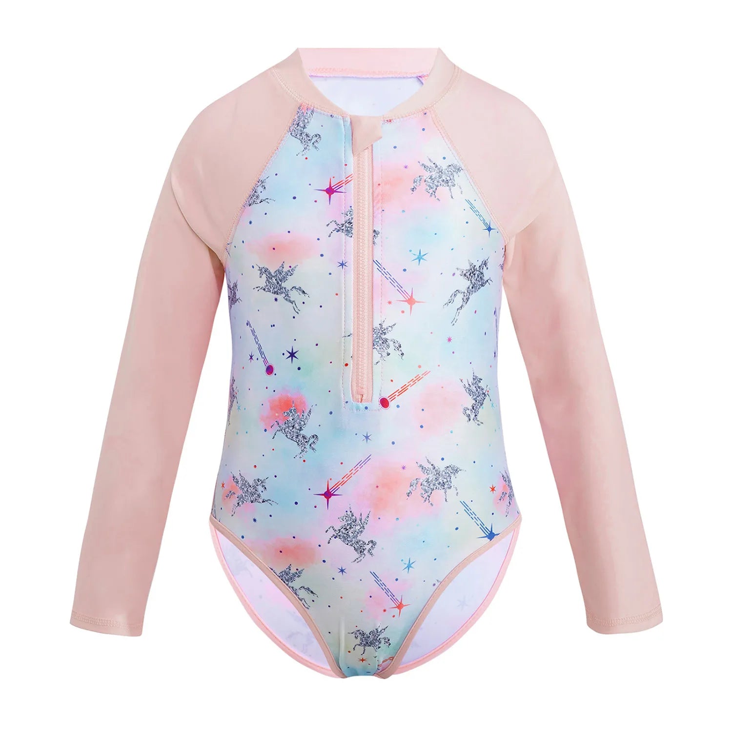 Kids Girls One-piece Swimsuit Long Sleeves Palm Printed Swimwear  Bathing Suit Sun Protection Rash Guard Surfing Diving Swim Top