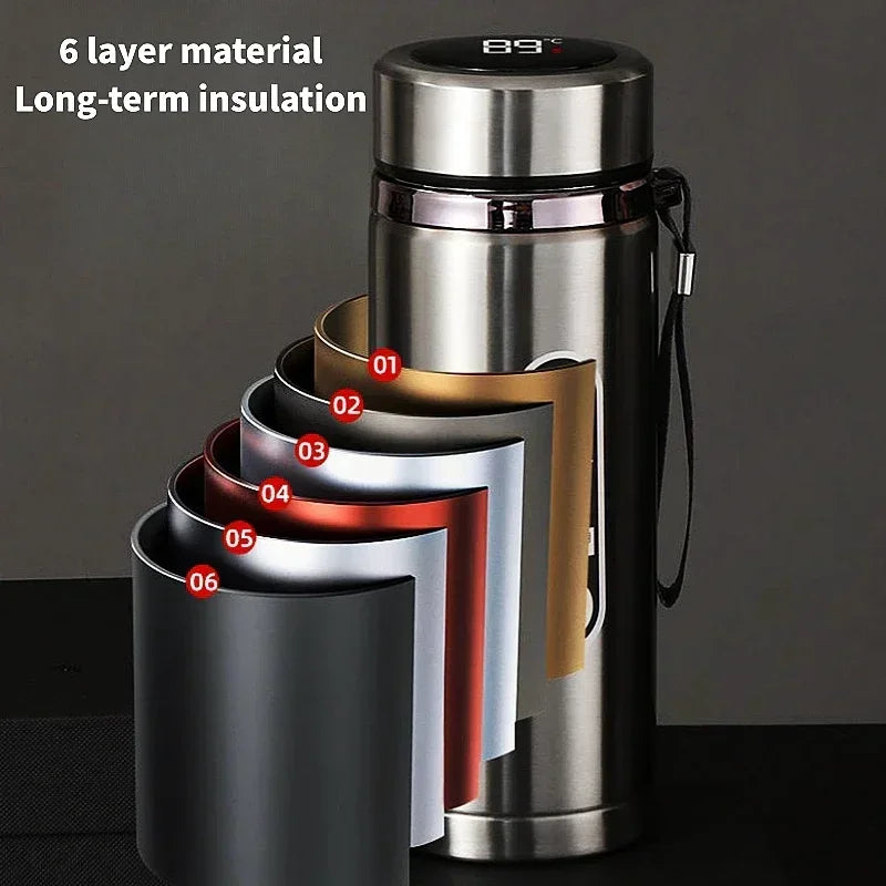 800ML-1L Stainless Steel Thermos Bottle 304 Tea Bottle Car Vacuum Bottle with LED Temperature Display Portable Drinking Cup