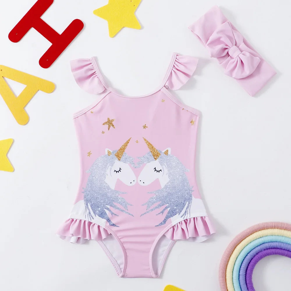 2026 Summer Children Swimsuit 2-8Years Girls Swimsuit Infant Baby Cute Cartoon Sleeveless Bikini Briefs One-piece Swimsuit