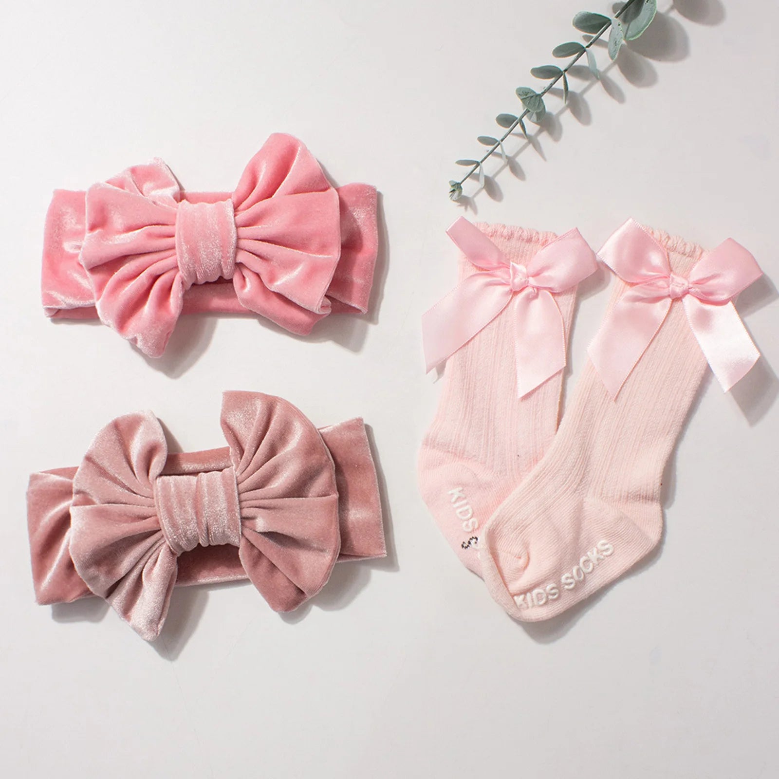 Baby Girls Socks Headband Set Breathable Knit Bow Princess Socks for Party, Wedding, Photography