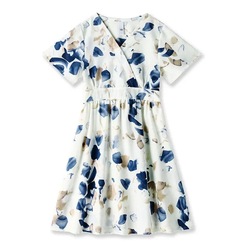 2024 Summer Family Vacation Look Clothes Mom and Daughter Short Sleeve Dress Holiday Dad and Son Shirts Two Piece Outfits Sets