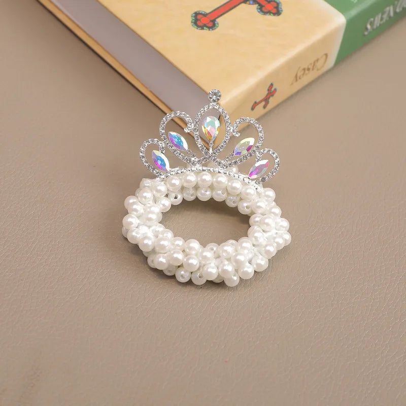 Fashion Pearl Crown Princess Elastic Hair Bands Cute Kids Hair Ties Girls Accessories Baby Headwear