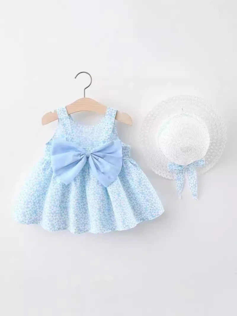 Baby Girl Clothing Set  Summer Newborn Dresses Toddler Clothes Korean Cute Bow Flowers Beach Infant Princess Dress