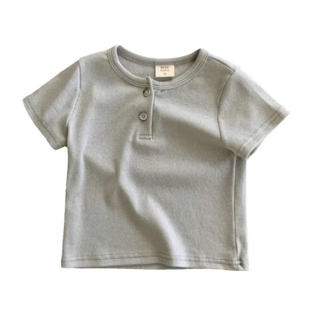 2025 Summer New Baby Short Sleeve Cotton T Shirts Infant Boy Girl Solid Casual Tees Toddler Loose Versatile Breathable Tops