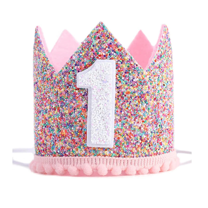 1st Birthday Party Decor Hat Kids 1 2 3 Year Happy Birthday Boy Girl First Birthday Party Baby Shower Decor Pink Kids Crown Hat