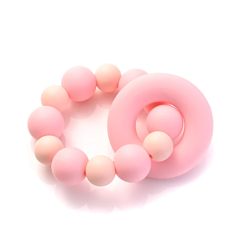 Baby Silicone Teether Ring Pendant Food Grade Silicone Round Beads Bracelet Rattle Toys For Baby Teething Safe Care Chew Toys