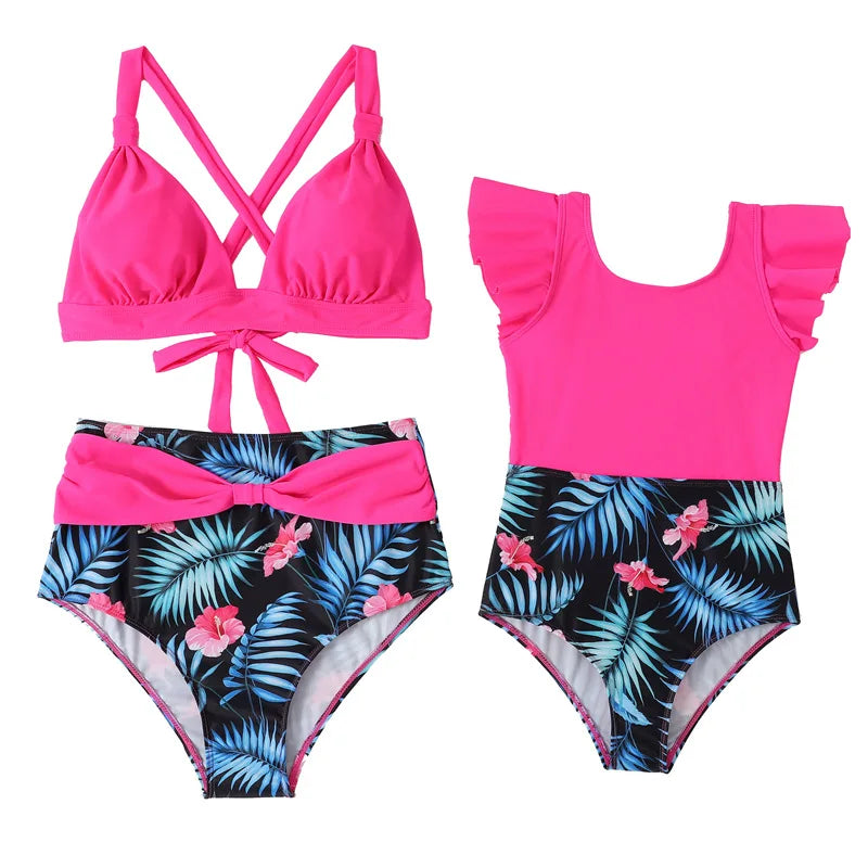 Summer Mother Daughter Swimsuits Leopard Mommy Me Swimwear Bikini Sets Family Look Kids Bathing Suits Family Matching Clothes