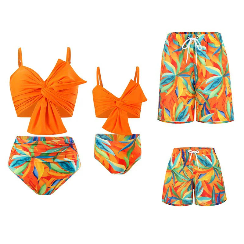 New Family Swimsuits Sets Mommy and Me Bikini Suits Father Son Swim Shorts Mother Daughter Matching Beach 2Pcs Bathing Outfits