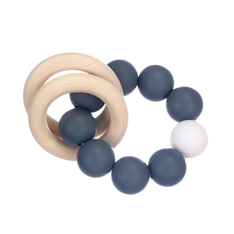 Baby Silicone Teether Ring Pendant Food Grade Silicone Round Beads Bracelet Rattle Toys For Baby Teething Safe Care Chew Toys