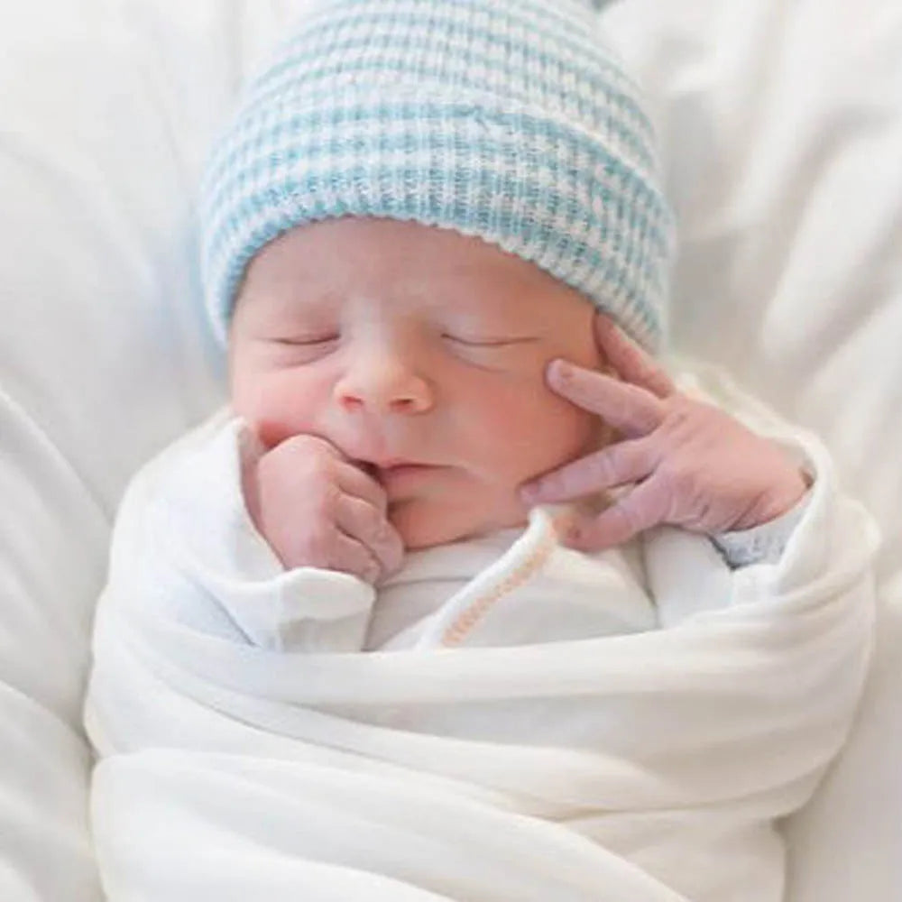 Double Layer Newborn Hospital Hat Baby Hats Nursery Beanie Cap with Bow Cute Striped Infant Hat Soft Turban Hats for Baby Girls