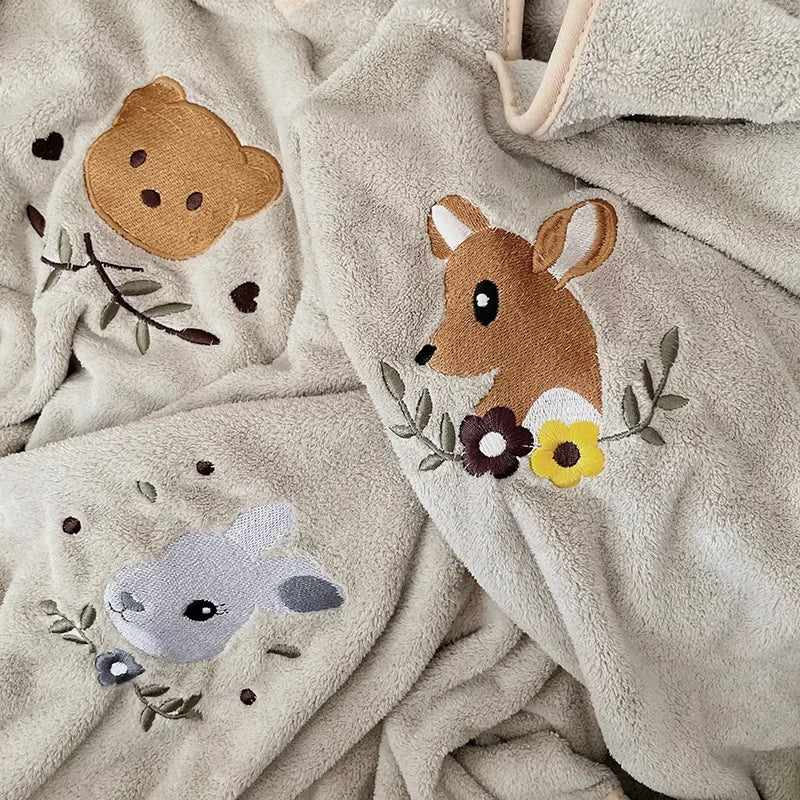 MILANCEL Baby Children's Hooded Bath Towels Baby Coral Fleece Cloaks Bathrobes Boys Girls Cartoon Embroidery Bath Towel