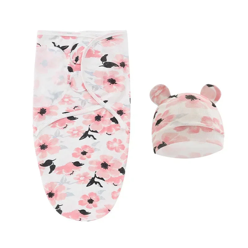 100% Organic Cotton Baby Swaddle Blanket Wrap Hat Set for Infant  Adjustable Newborn Swaddle Baby Swaddle for 0-3 Month