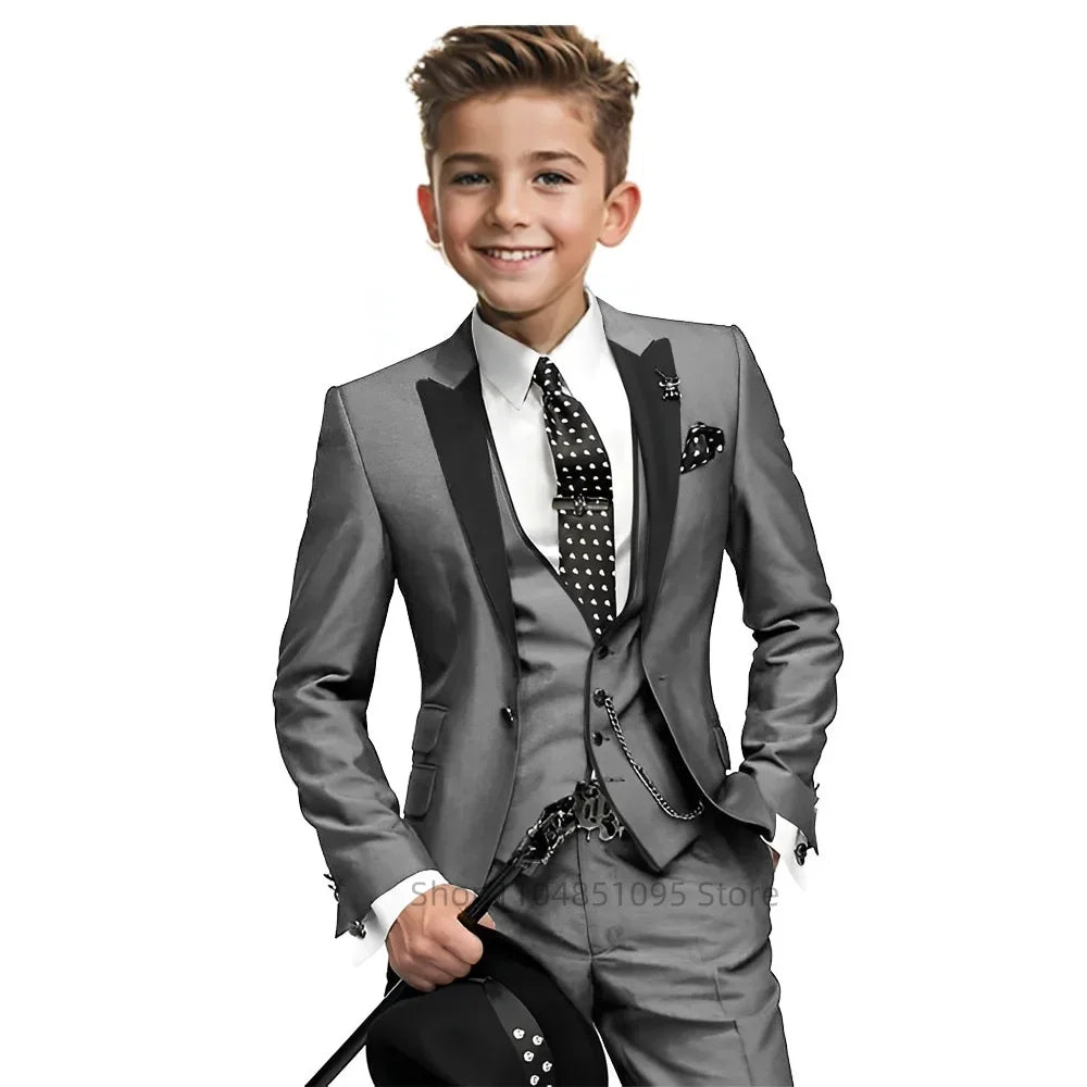 Gentleman Tuxedo Outfit for Boys 2-18 Years High Quality Boys' 3-Piece Suit 3Pcs Wedding Birthday Party Blazer Vest Pants Sets