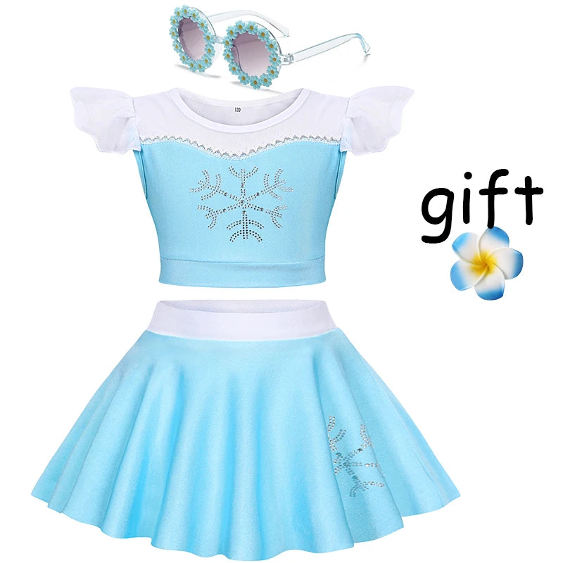 Summer Kids Girls Two Piece Elsa Beach Bikini Swimsuit 2025 Kids Rapunzel Jasmine Swimwear  Child Swimming Outfits Ruffled Skirt